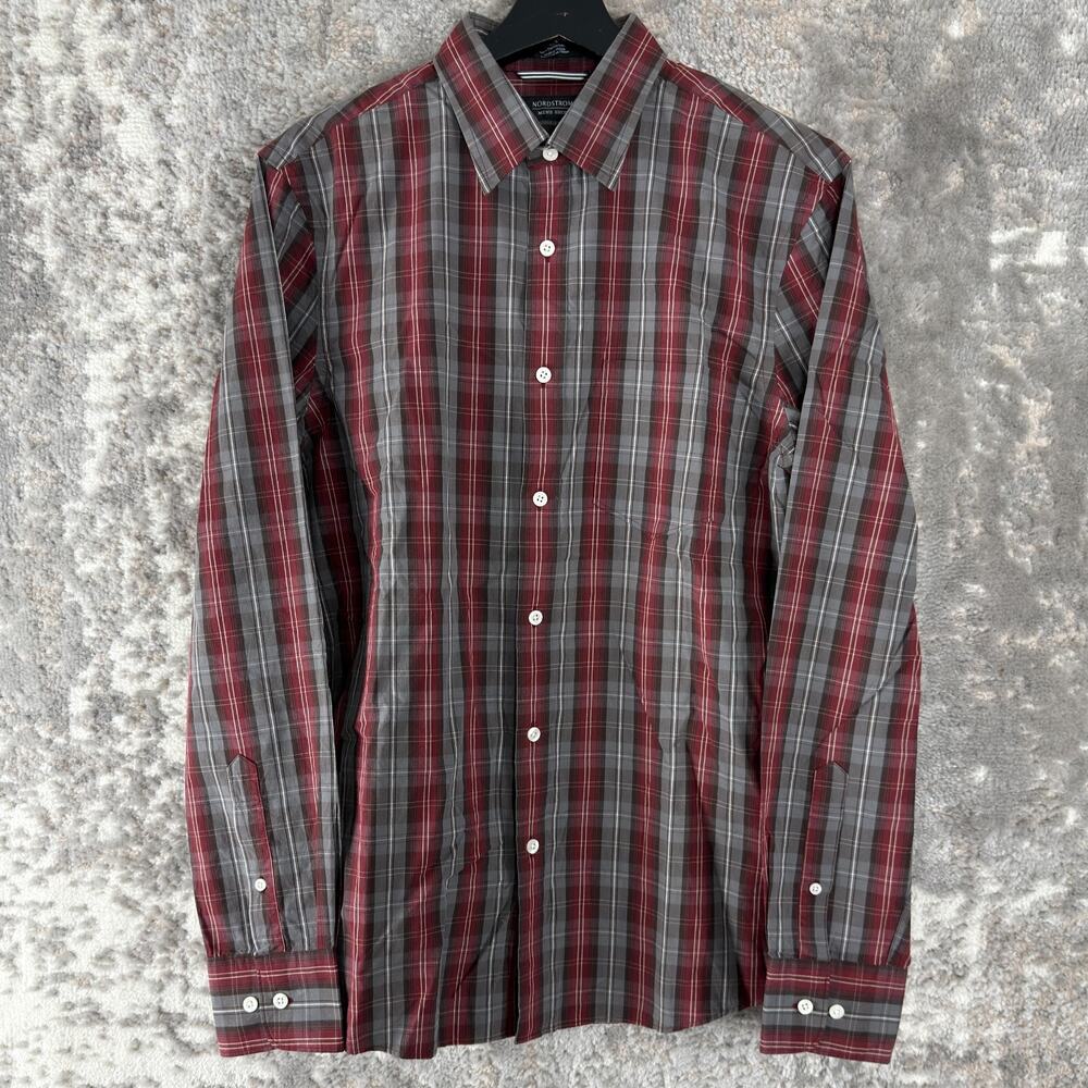 Nordstrom Size M Trim Fit Plaid Casual Button Shirt Long Sleeve‎ Collar